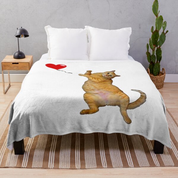 Item preview, Ginger cat setting red heart balloon aloft. designed and sold by RawSunArt.