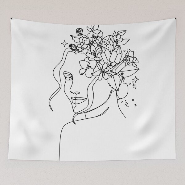 Item preview, Minimal Line Art Woman with Crystals and butterflies Art Print designed and sold by OneLinePrint.