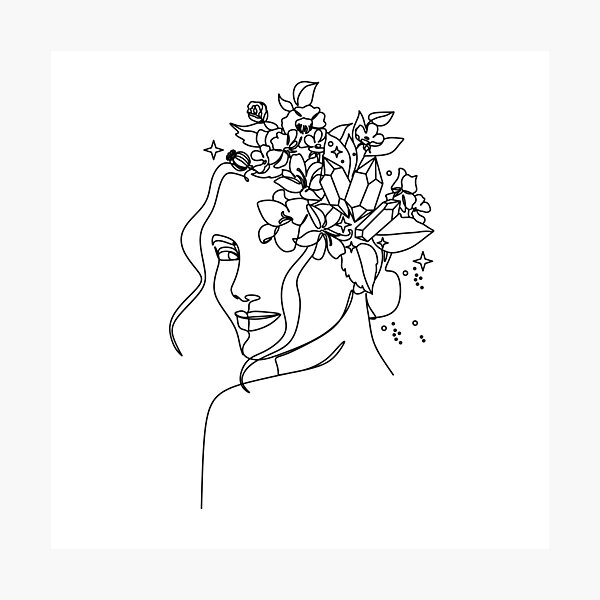 Minimal Line Art Woman with Crystals and butterflies Art Print Photographic Print