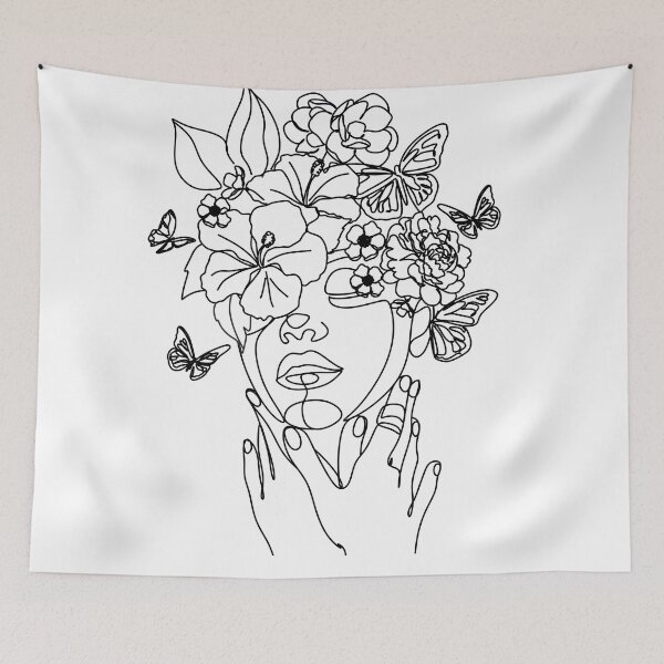 Item preview, One line face, illustration. Minimalist Woman Art.Abstract face with butterfly and flowers by one line drawing. Portrait minimalistic style. Modern continuous line art. Flower head designed and sold by OneLinePrint.