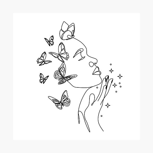 Abstract face with butterfly by one line drawing. Portrait minimalistic  style. Botanical print. Nature symbol of cosmetics. Modern continuous line  art. Fashion print. Beaty salon art Canvas Print