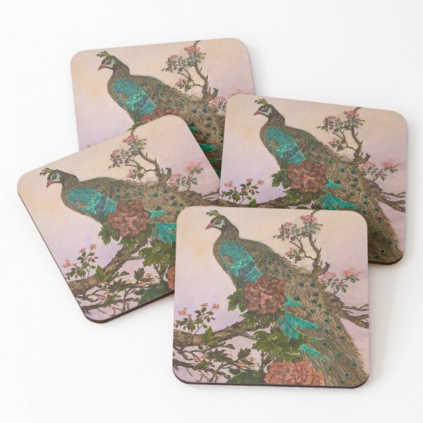 Beautiful Peacock Painting Coasters (Set of 4)