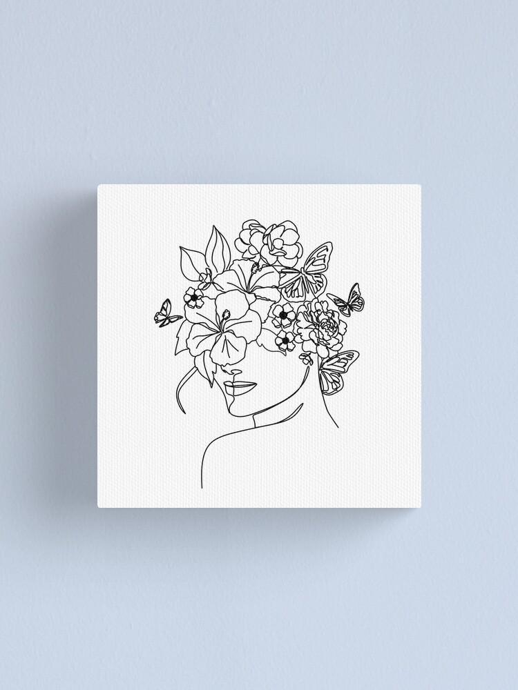 Canvas Sketch Picture, Canvas Drawing Poster, Head Flowers Prints