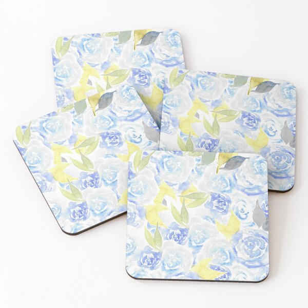 Item preview, Floral Water Colour, Loose Roses Dusty Blue And Gold Roses Vintage Style designed and sold by CasaDiLavanda.