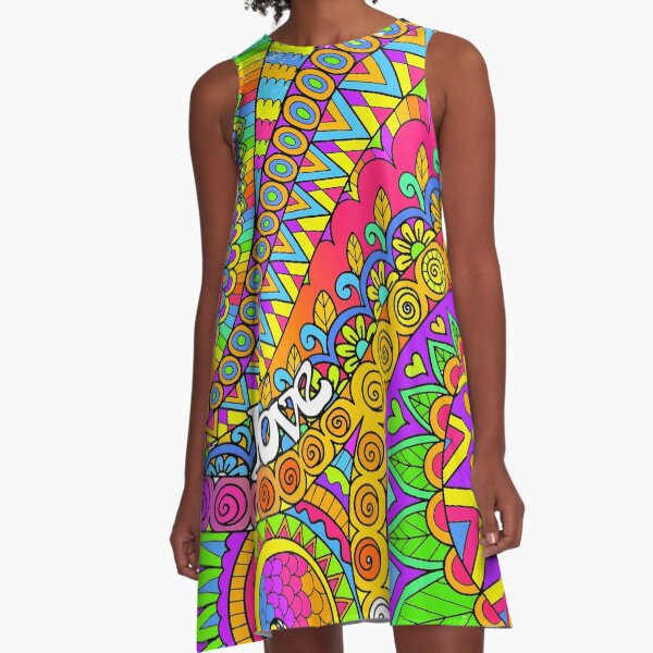 Psychedelic Trippy Colorful Hippy Art A-Line Dress