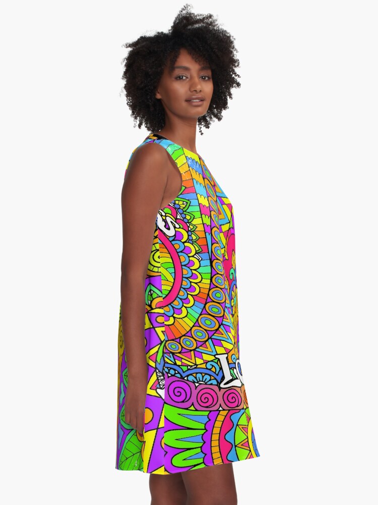 Alternate view of Psychedelic Trippy Colorful Hippy Art A-Line Dress