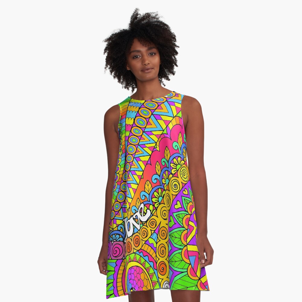Psychedelic Trippy Colorful Hippy Art A-Line Dress