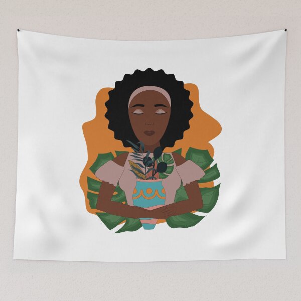 Item preview, Beauty African girl holding a vase of flowers, peaceful and calm  designed and sold by SGS-.