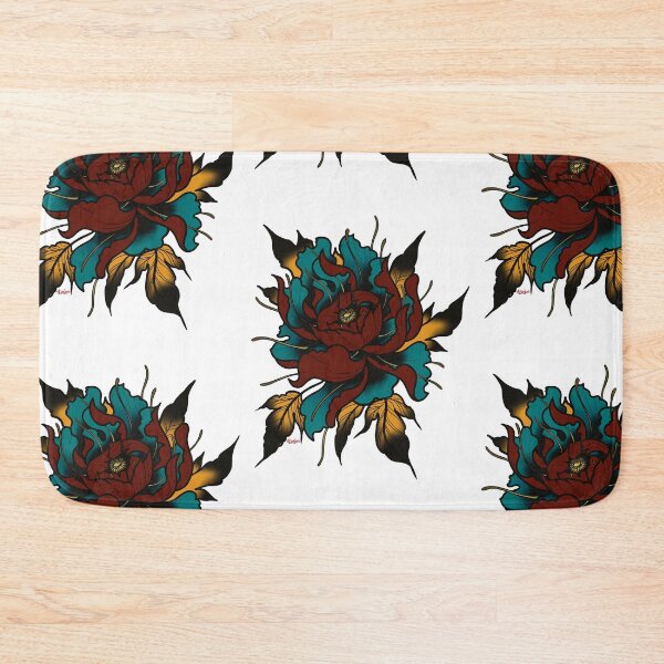 Item preview, Neotradtional Peony Tattoo Design Red and teal  designed and sold by Jasan Lagrimanta.
