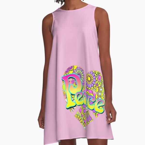 Hippy Peace Flower Power Love Heart A-Line Dress