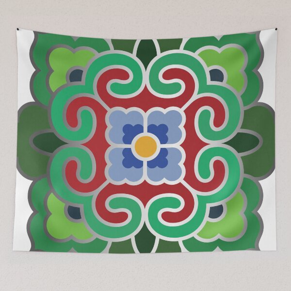 Item preview, Korean Traditional Silver Green Pattern Style 6 on White BG designed and sold by FollowtheOrigin.