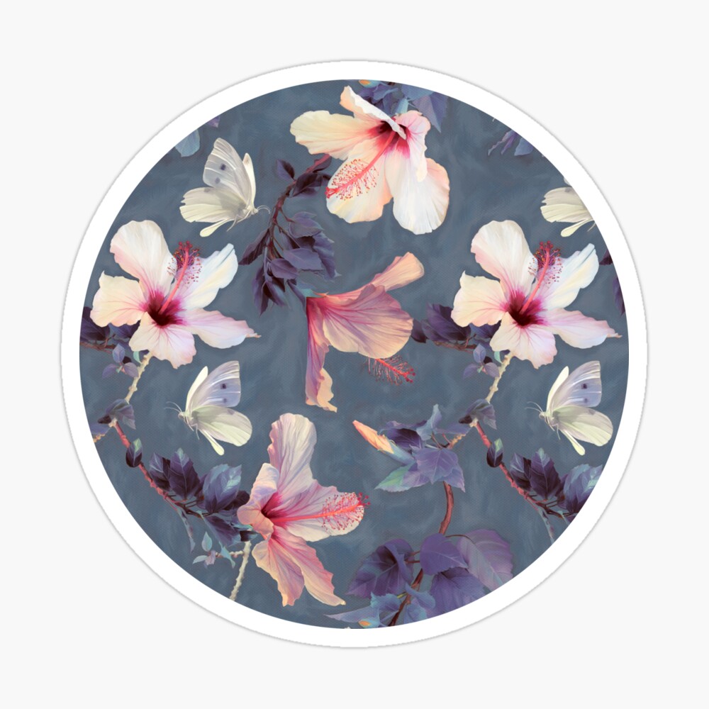 Butterflies and Hibiscus Flowers - a painted pattern Sticker