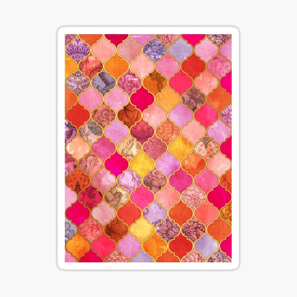 Hot Pink, Gold, Tangerine & Taupe Decorative Moroccan Tile Pattern Sticker