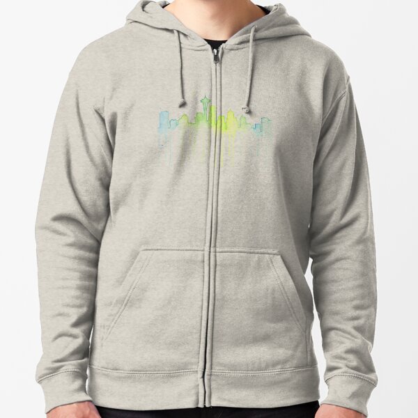 Seattle Skyline Watercolor Zipped Hoodie