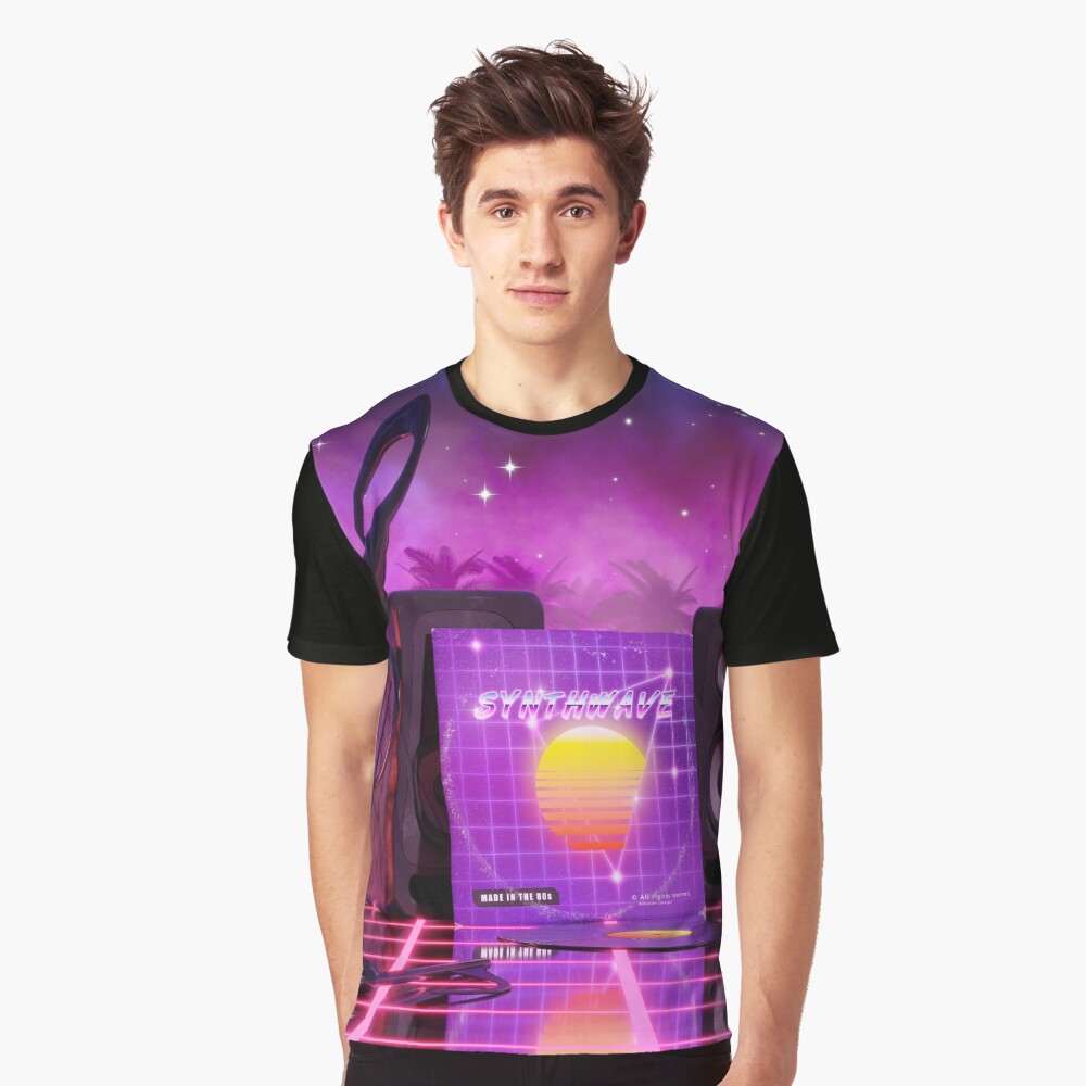 Synthwave music in music land with palm trees Graphic T-Shirt