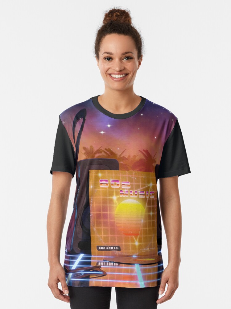 Alternate view of 80s music in music land with palm trees Graphic T-Shirt