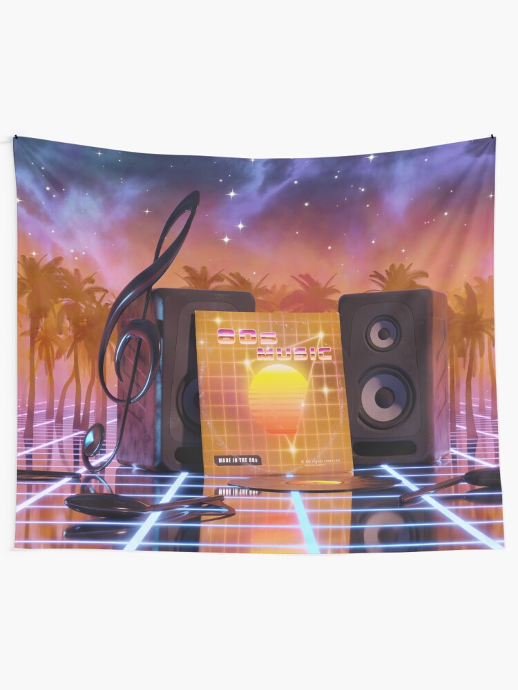 Alternate view of 80s music in music land with palm trees Tapestry
