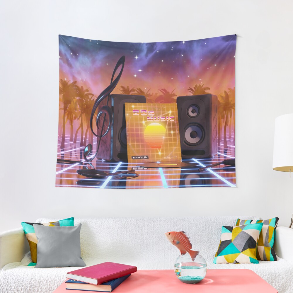 80s music in music land with palm trees Tapestry