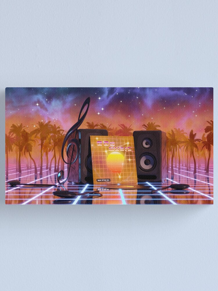 Alternate view of 80s music in music land with palm trees Canvas Print