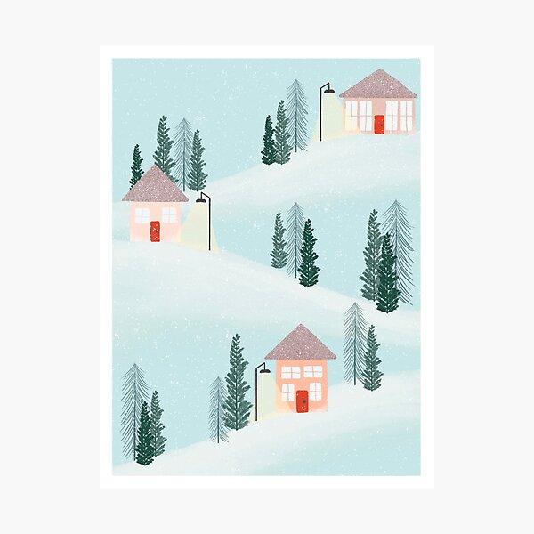 Item preview, Snowy Houses on a Hill designed and sold by apple-krisp.
