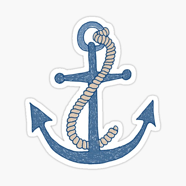 Hand drawn scribbly blue anchor with rope Sticker