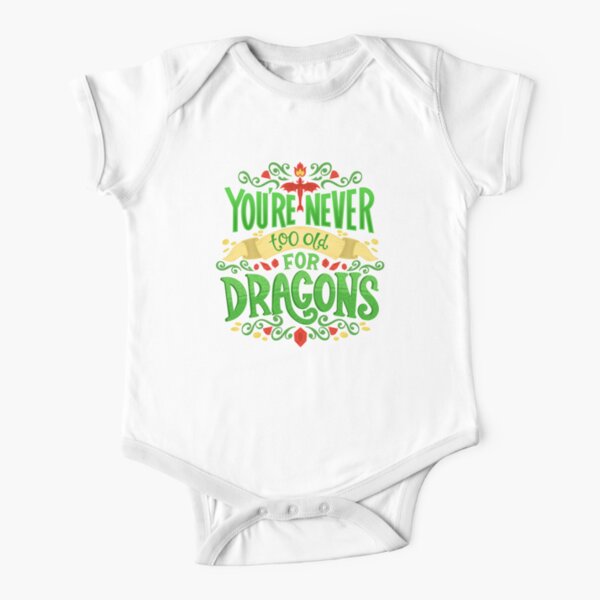 Never Too Old For Dragons Lettering Short Sleeve Baby One-Piece