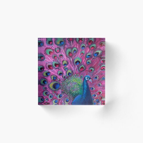 Multi Coloured Peacock Acrylic Block
