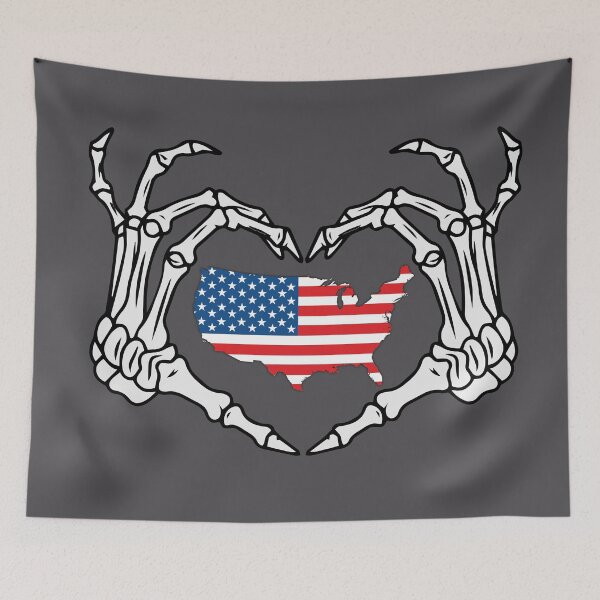 Item preview, Skeleton hand showing heart shape, USA Map, I love America forever designed and sold by mashmosh.