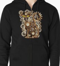 Steampunk-Katzen-Weinlese-Art Hoodie mit Reißverschluss