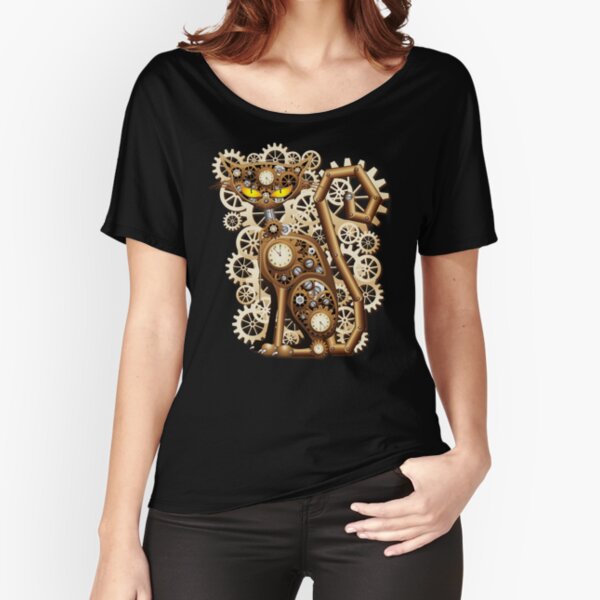 Cat Steampunk Vintage Retro Style Machine Relaxed Fit T-Shirt