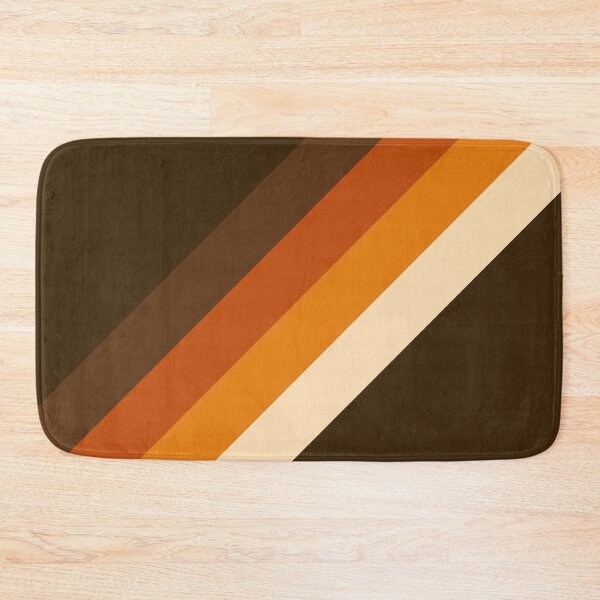 70s Pattern Orange and Brown Diagonal Lines Bath Mat