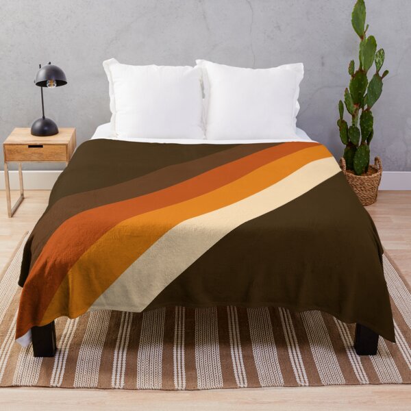 70s Pattern Orange and Brown Diagonal Lines Throw Blanket