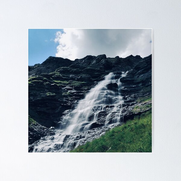 waterfall in the mountains - blue Poster