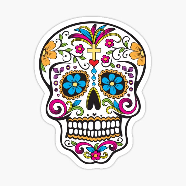 Mexican Day of The Dead Sugar Skull design With Pink Glitter Sparkle Effect Vinyl Car Sticker Decal 120x92mm