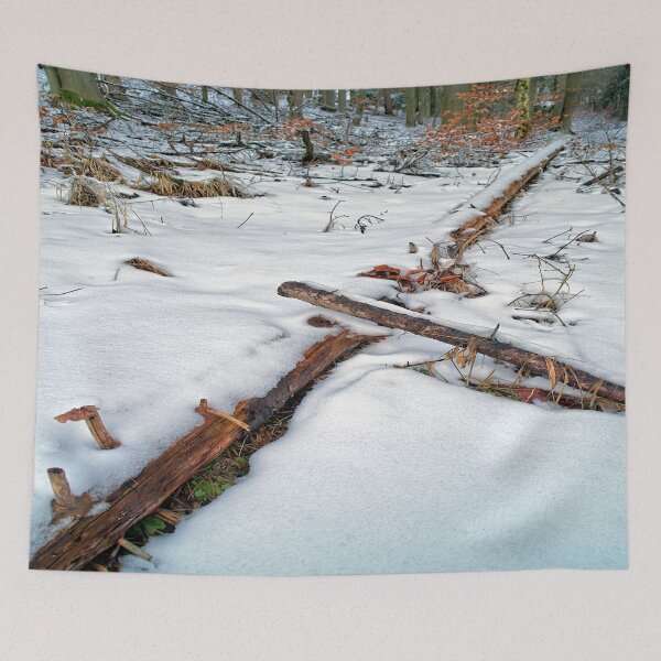 Item preview, Crossing tree trunks in the snow designed and sold by frankuffmann.