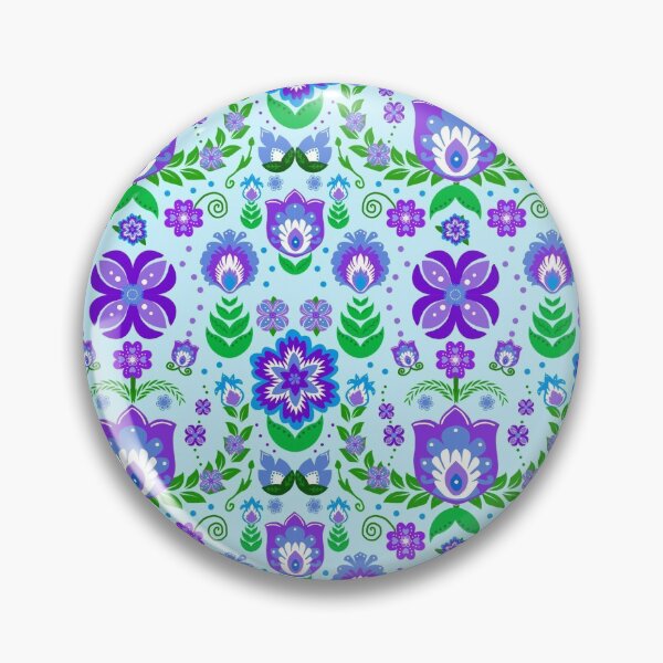 Item preview, Festive Folk Art Flowers on Blue designed and sold by KrisInStitches.