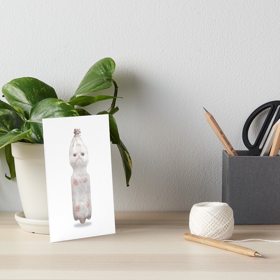 Flaschenpost PET PET CAT, süße, weiße, blauäugige Katze im Lockdown 2020 Meme Galeriedruck
