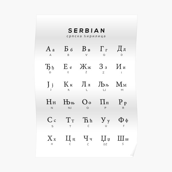 "Serbian Alphabet Chart, Serbian Cyrillic Language Chart, White" Poster ...