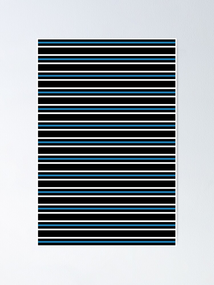 White and Ocean Blue on Black Three Stripes Pattern Horizontal