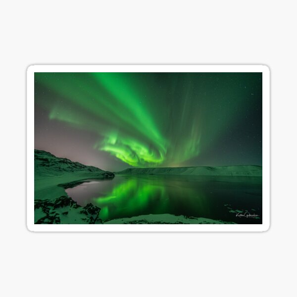 Aurora over lake Kleifarvatn Iceland Sticker