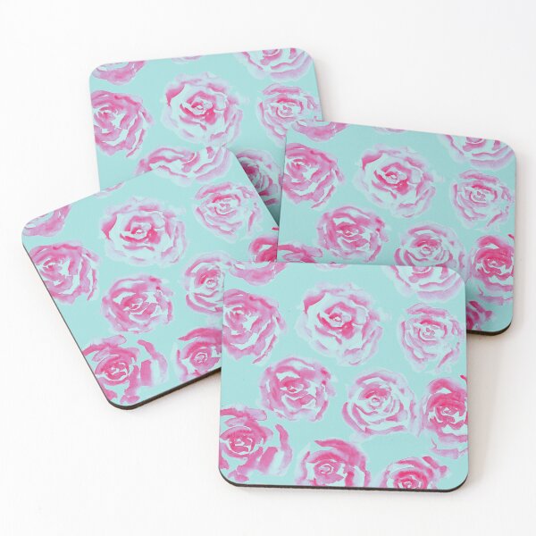 Item preview, Vintage Pink Roses Blue Background Style Loose Water Colour, Loose Roses. designed and sold by CasaDiLavanda.