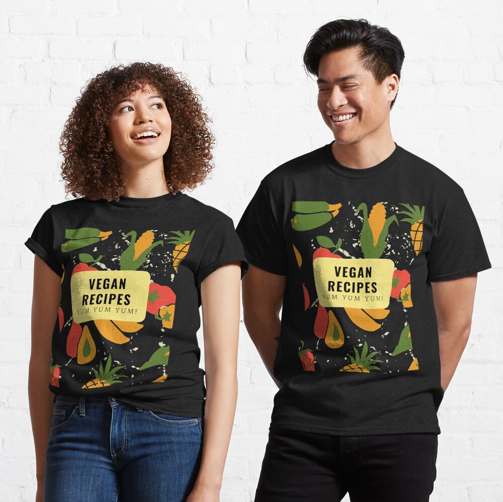 VEGAN REZEPTE Yum Cute Bright Retro Fruit Veg T-Shirt