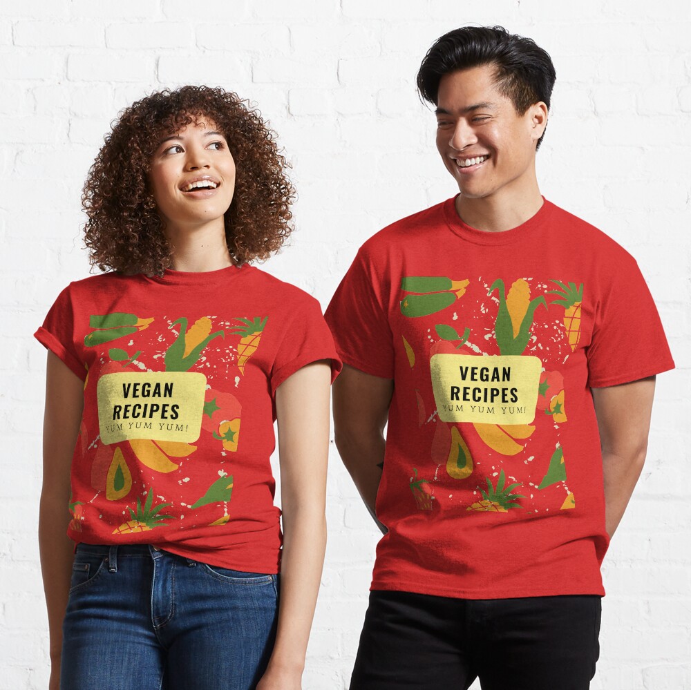 VEGAN REZEPTE Yum Cute Bright Retro Fruit Veg T-Shirt