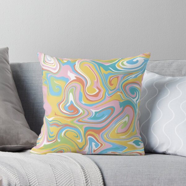 Multi Coloured Liquify Pattern - Candy Pink, Coral, Blue Throw Pillow