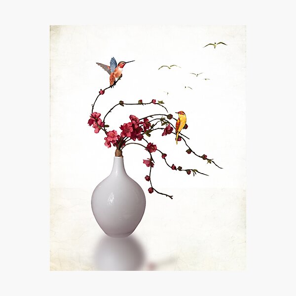 White Vase of Flowers on White Space Photographic Print