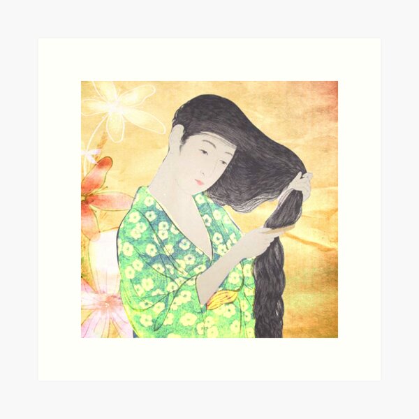 Beautiful Oriental Lady Brushing Her Hair Art Print