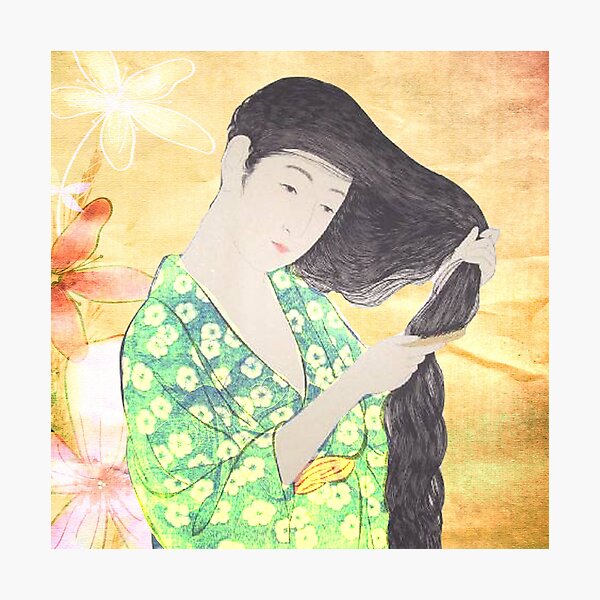 Beautiful Oriental Lady Brushing Her Hair Photographic Print