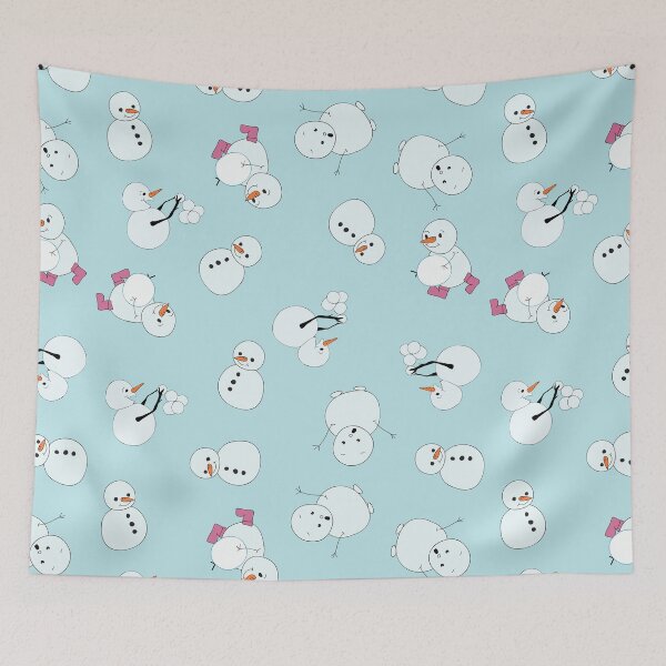 Item preview, Playful Snowmen playing with snowballs blue background designed and sold by Meg M Studio.