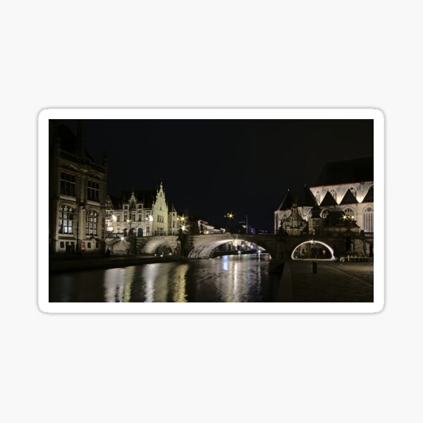 Saint Michael's bridge Church in Ghent at night Sticker