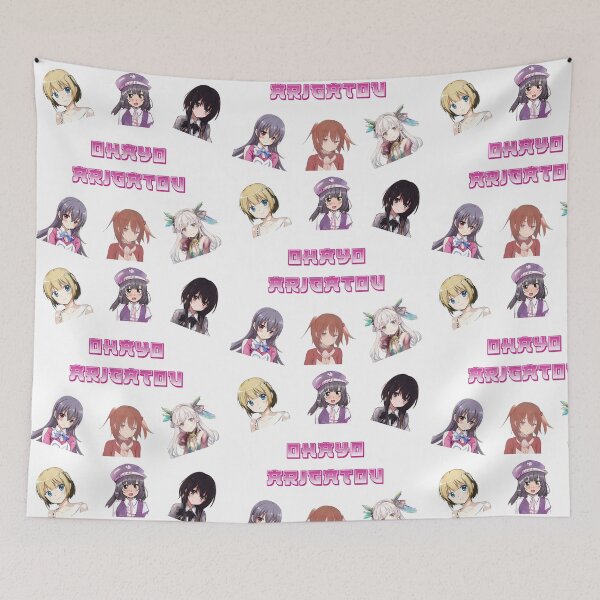 Item preview, six cute anime girls ohayo arigatou designed and sold by Omniodise.